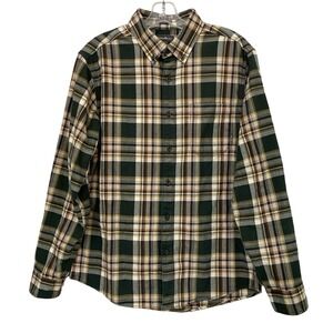 Eddie Bauer‎ Green Cream Plaid Button Down Long Sleeve Bristol Flannel M EUC